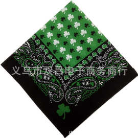 义乌双吕袭纯棉全棉三叶草图案四方巾头巾现货厂家