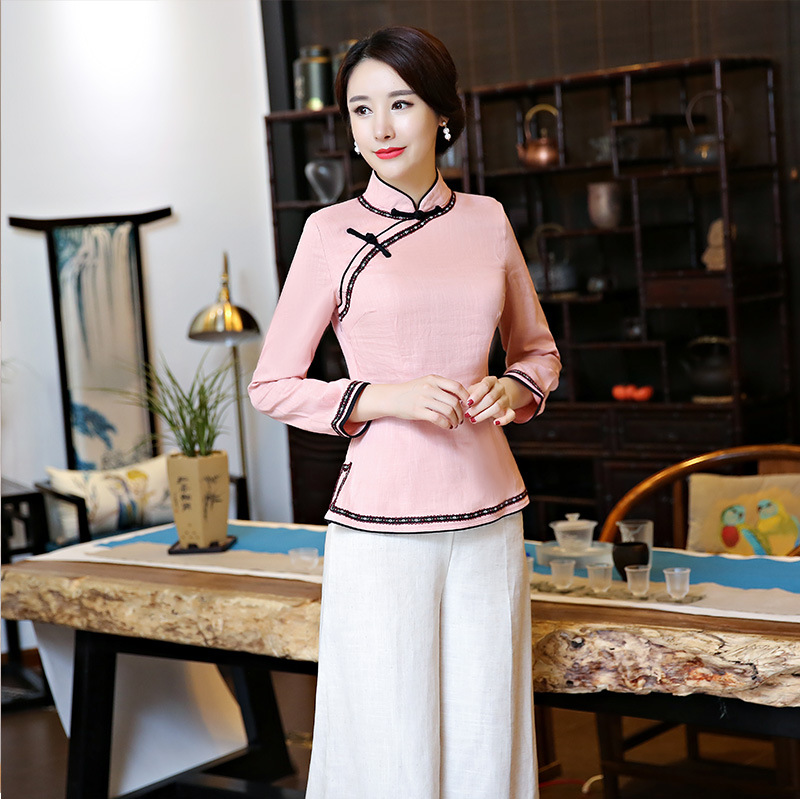 长袖花边一字扣-淡粉色_01