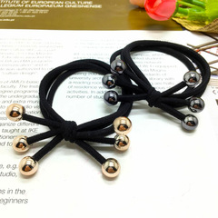 Korean-style gold-beaded 3-strand knotted hair ties, hair-tying rubber bands with elastic covers—wholesale supply available at street stalls, night markets, and 2-yuan shops.