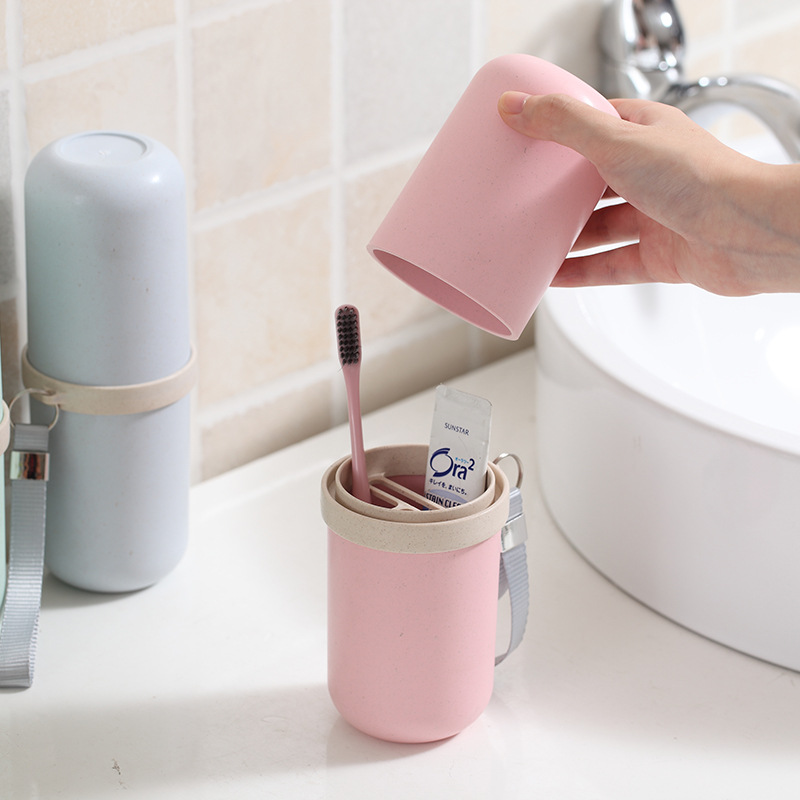 环保竹纤维洗漱杯刷牙杯套装旅行便携式收纳杯创意牙膏牙刷收纳盒|ru