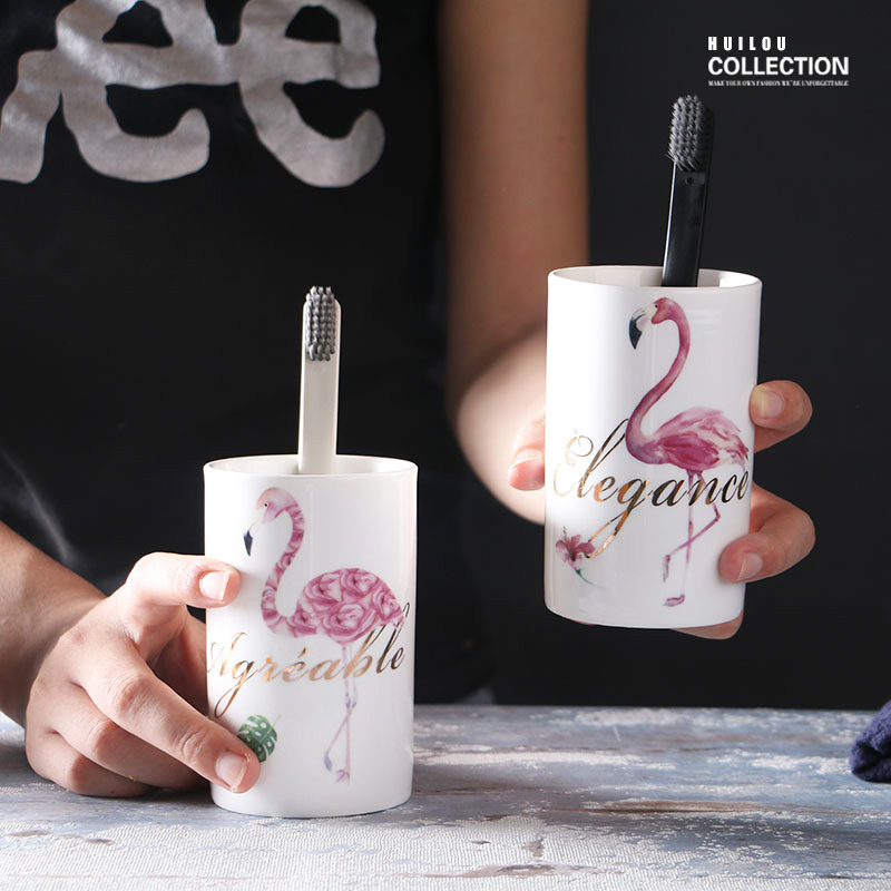 gift Ceramic cup originality Cartoon Flamingo Water cup household Milk Cup Couples Cup customized Manufactor Direct selling
