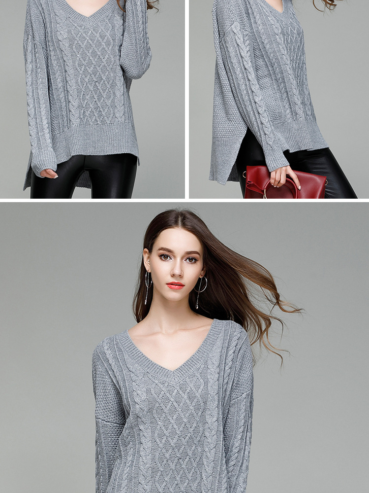 V-neck hem split knitted pullover  NSYH51711