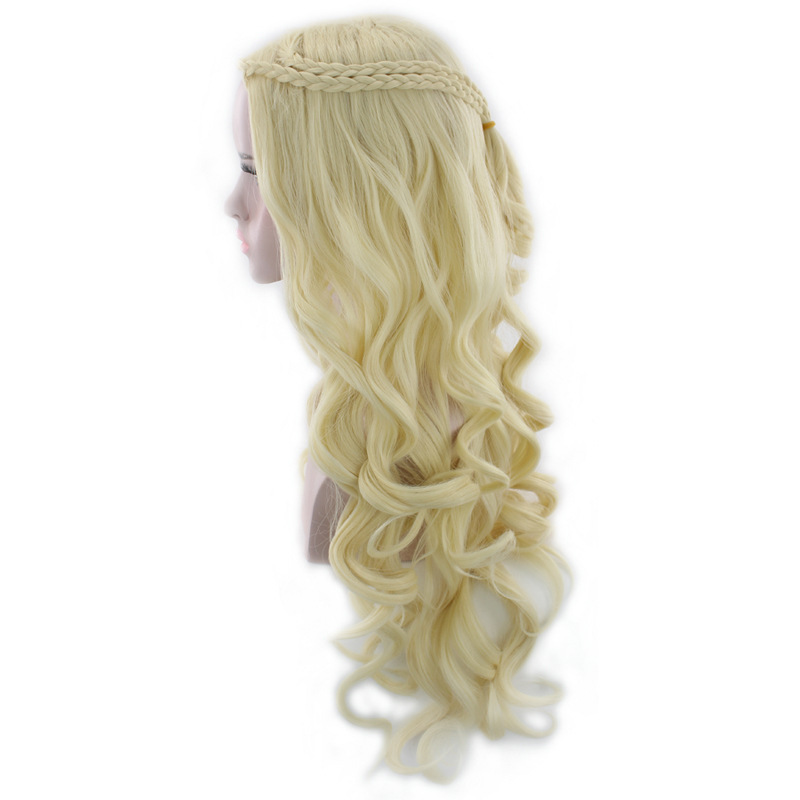 perruque synthétique The Game Song of Ice Fire Denise 70cm Tissage Argent Cheveux Longs Bouclés et Perruque Dorée Fille_voghion.com