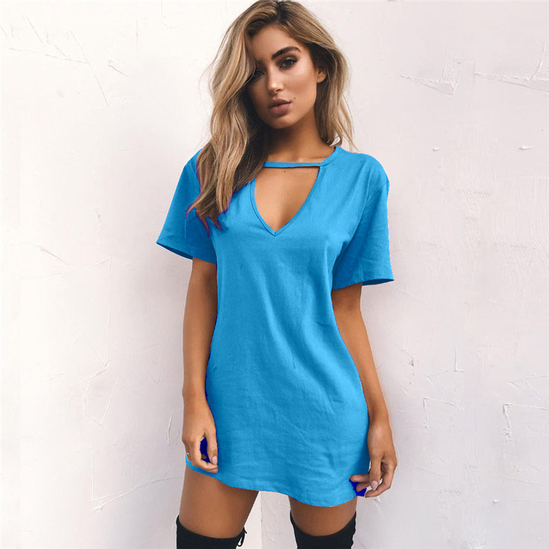 Sexy Deep V-neck Short Sleeve Loose Casual Dress NSGE38867