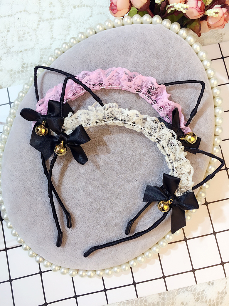 Cute Lace Cat Ears Bowknot Bell Headband display picture 8