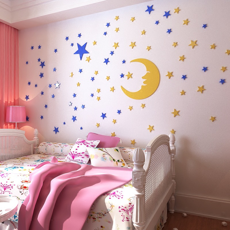 Cartoon stars moon starry sky crystal ac...