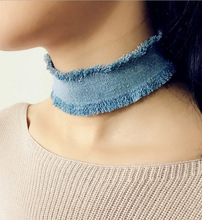 欧美时尚百搭嘻哈复古单层毛边个性牛仔颈圈choker项链XL0210