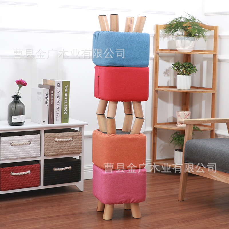 a living room originality Soft stool woodiness Fabric art Chairs &amp; Stools household Low stool Modern minimalist Wooden benches goods in stock