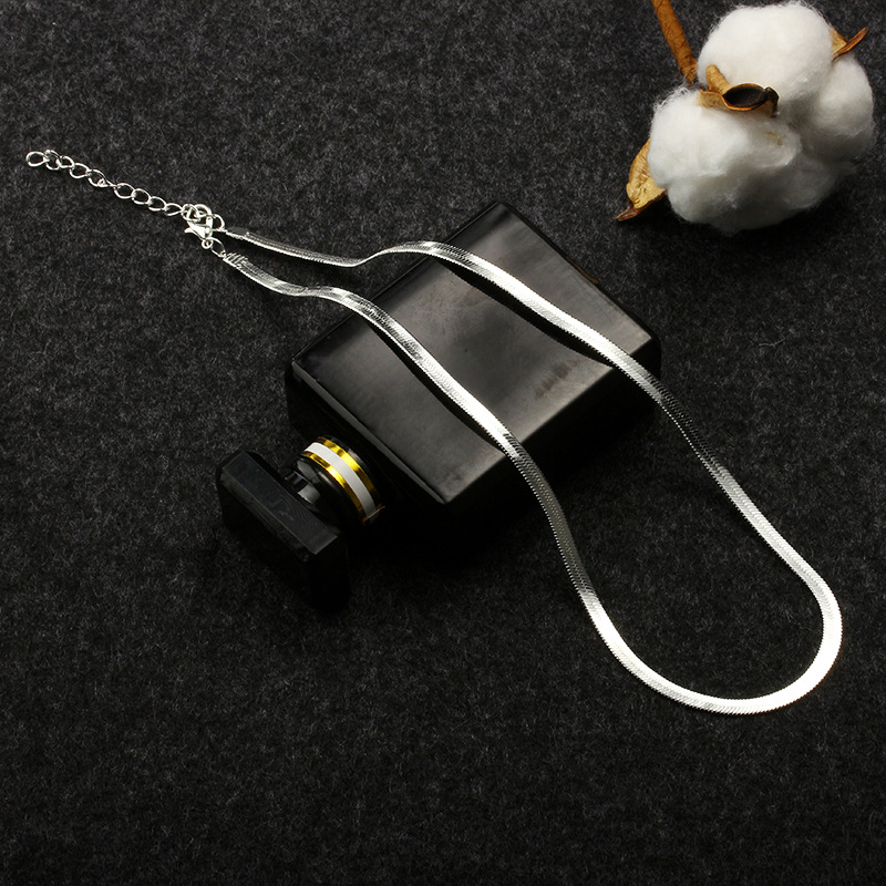 New flat snake bone chain bare chain simple silver collar short clavicle blade chain men and women j