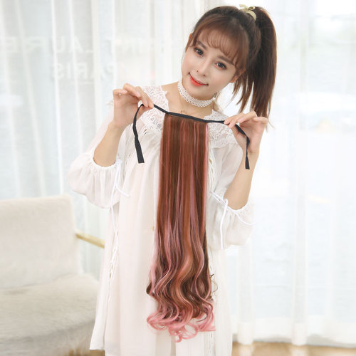 Manufacturer wholesale wig ponytail long curly hair women's strap-on big wave highlights realistic pear flower chemical fiber ponytail