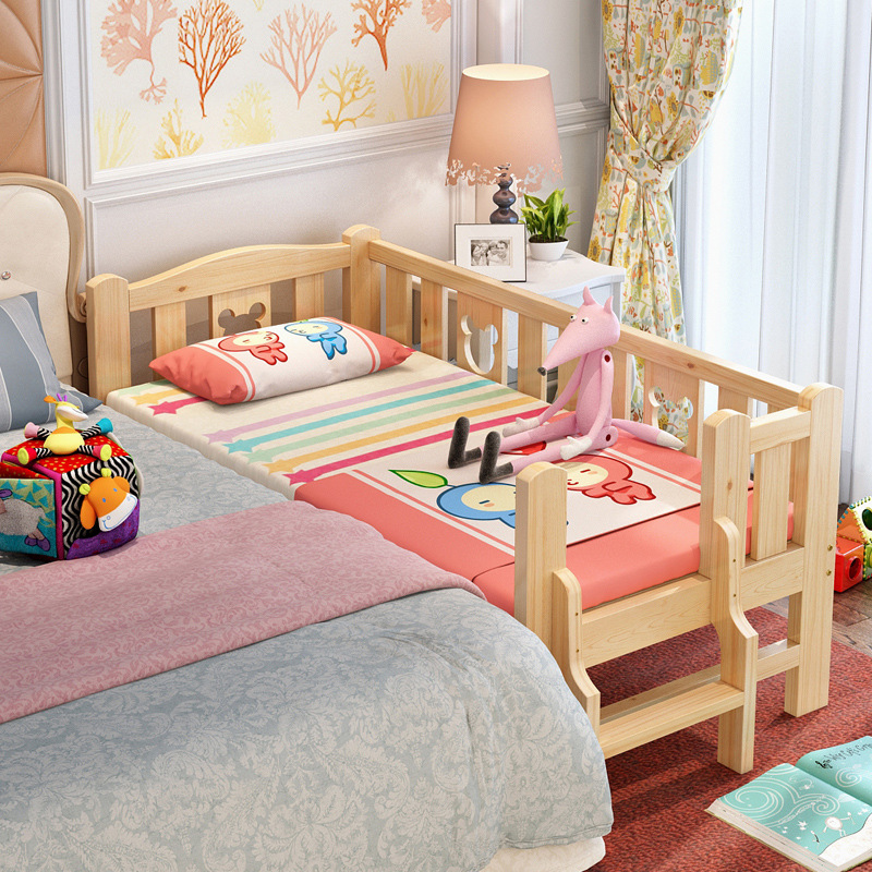 Wholesale with guardrails and pine children with width bed solid wood children bed boys and girls princess small bed custom stitching bed