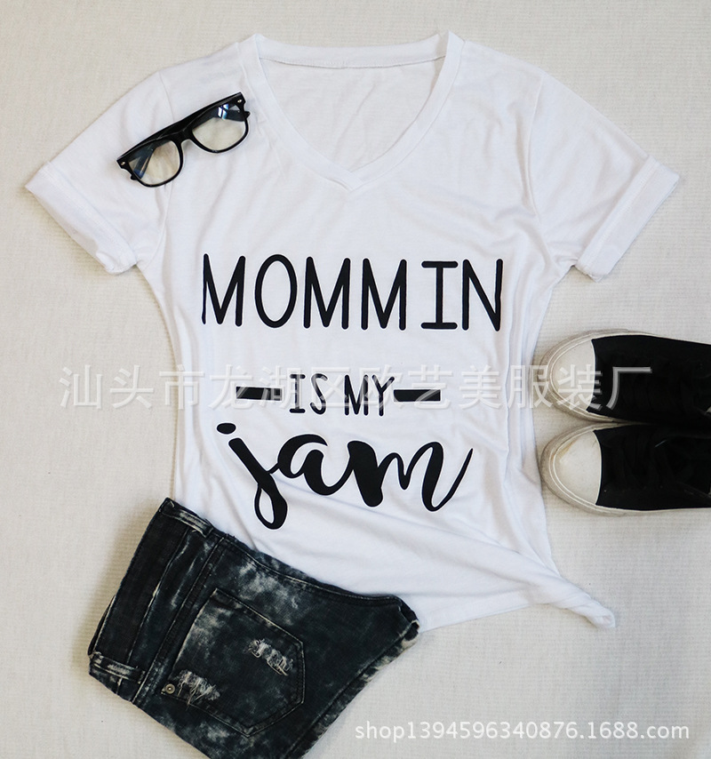 Womens V Neck Graphic T Shirt Trendy Letter Print Casual Summer Wear Wholesale Available factory direct