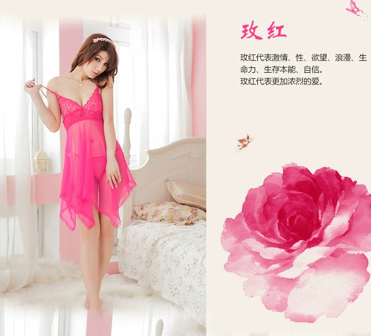 New embroidered wine red sexy underwear suits open skirt transparent lace temptation to seduce a generation