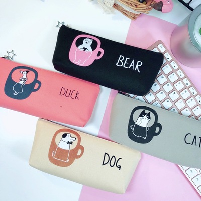 00645 the republic of korea Simplicity lovely canvas Pencil bag student fresh zipper capacity Stationery bags