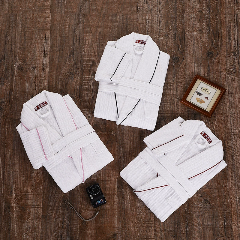 Bathrobe unisex cotton spring thin, lightweight pajama robe with contrast piping