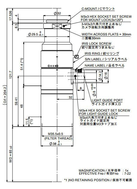日本Moritex茉丽特远心镜头MML-SR系列 MML1-SR65DVI-18C工业镜头