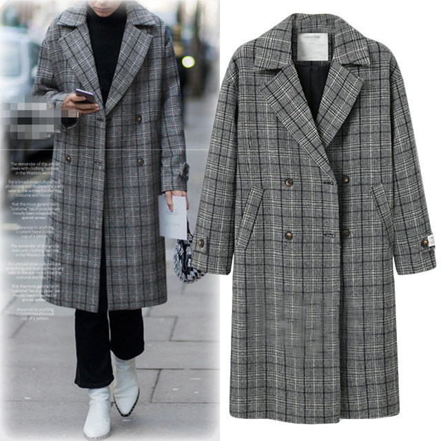 European and American women’s loose double breasted coat thickened belt coat