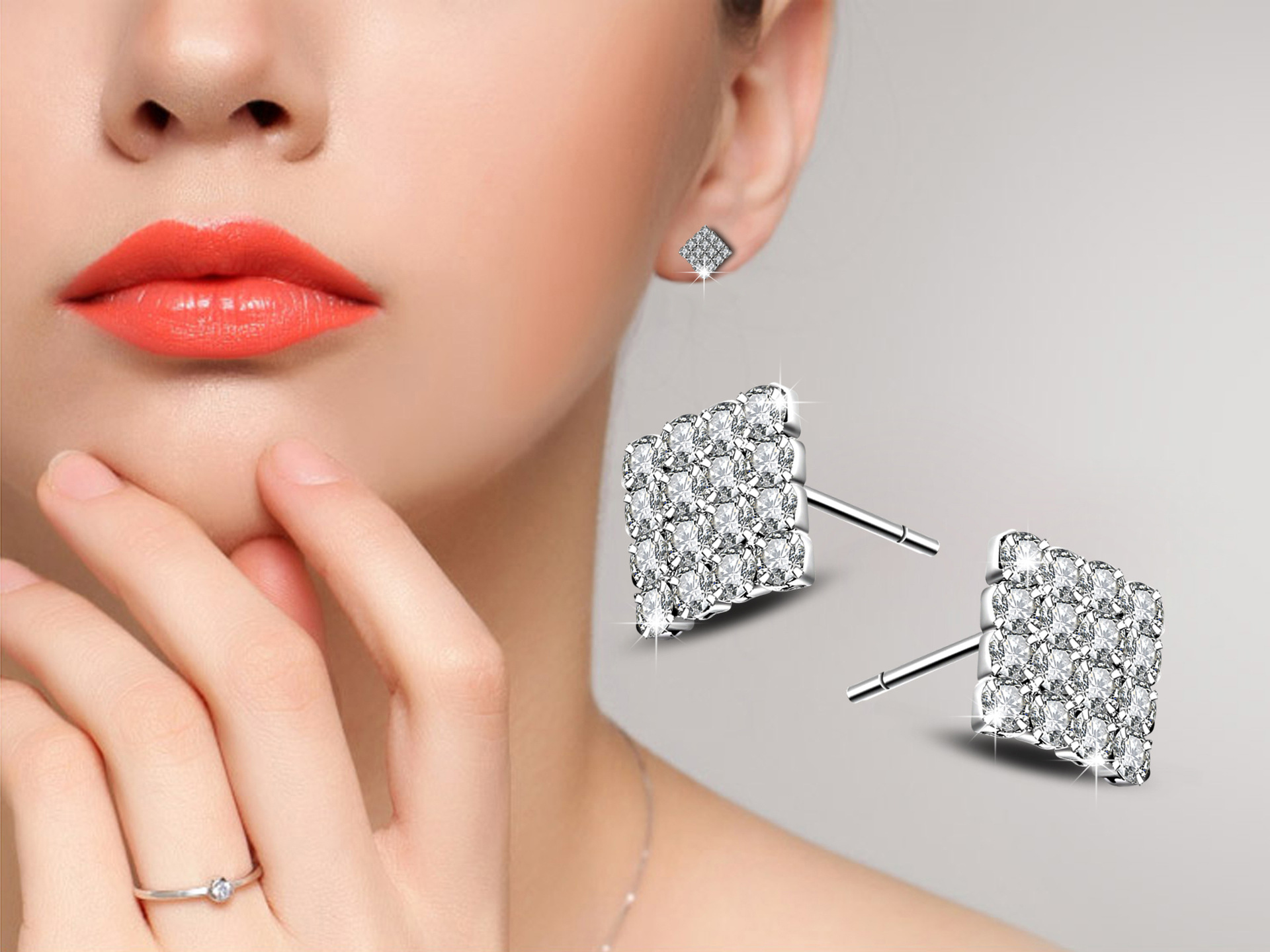 1 Paire Style Simple Style Classique Rhombe Incruster Le Cuivre Strass Boucles D'Oreilles display picture 1