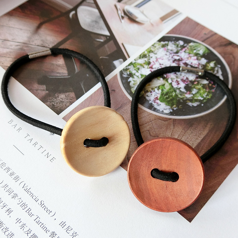 橡皮筋头绳_韩版古风时尚复古木质纽扣扎头发