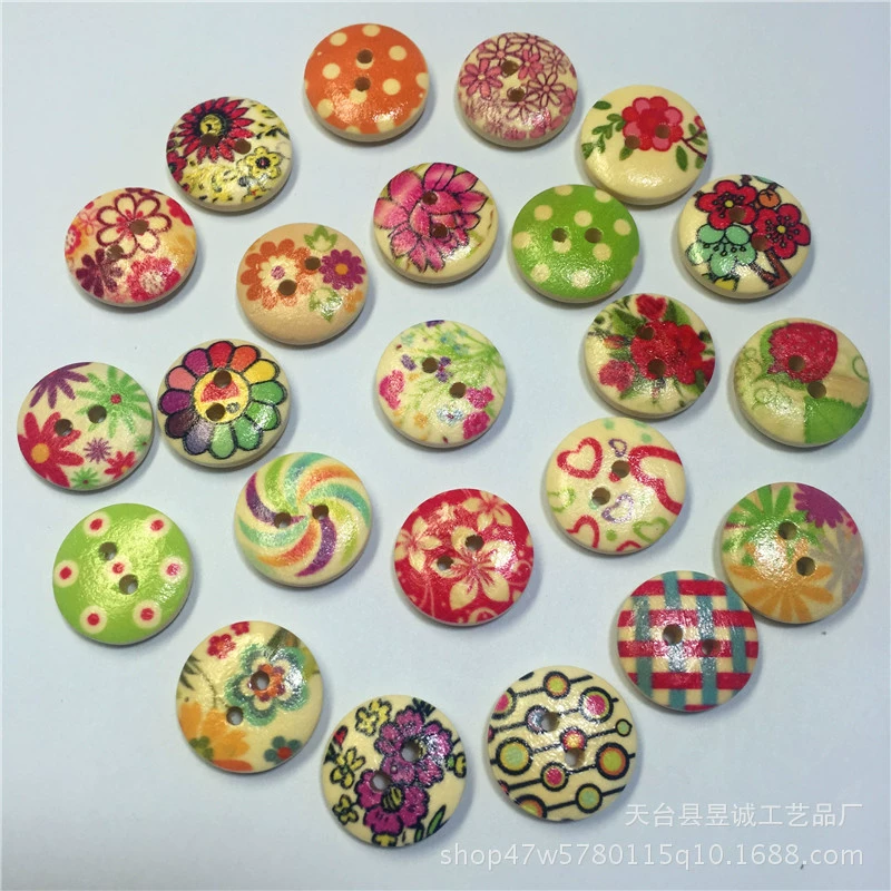 Кнопки печатания 2-глаза кнопок 15 мм мульти-цвета взрывов мульти-цвета смешанные деревянные 100/Баг