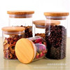 new pattern display Bar counter Exhibition Bamboo Glass Storage tank Coarse Cereals coffee bean Storage Moisture-proof seal up Glass jar