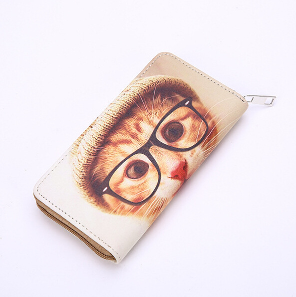 新款批发可爱动物款女生长款钱包韩版休闲手拿包多色拉链PU手机包