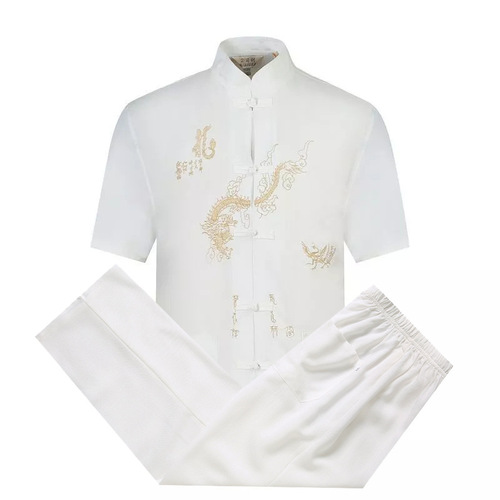 Short sleeve chinese Tang suit tang Dynasty men wear top cotton Han suit Tai Chi suit 