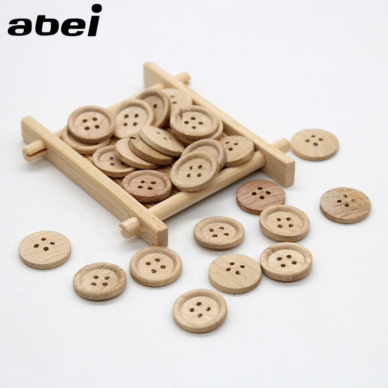 新款天然环保圆形木头扣 细边四眼木质纽扣 DIY儿童扣子木钮扣