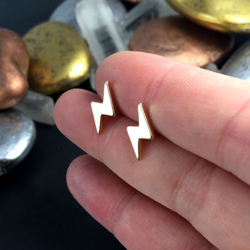 Hand Drawn Brushed Lightning Stud Earrings display picture 3