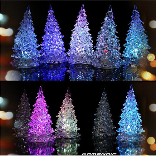 Acrylic Christmas tree, children's luminous toys, LED colorful crystal flashing night light, Christmas gifts hot sale
