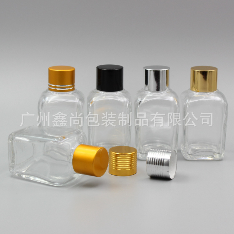 30ml透明方形玻璃精油瓶 玻璃香水精华分装空瓶电化铝盖内塞