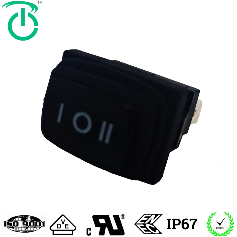 厂家生产防水式3档3只脚单刀单掷带UL和VDE认证电流翘板船型开关