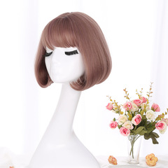 Manufacturer wholesale wig for women with BOBO short hair, Korean air bangs with inner buckle, pear blossom roll, chemical fiber wig headgear