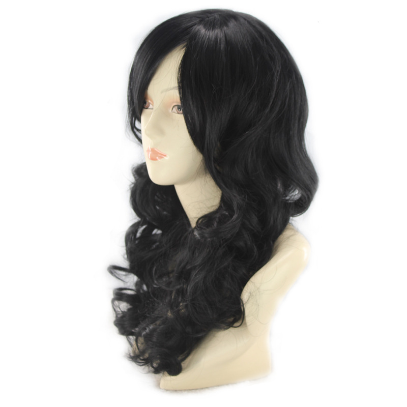Perruque synthétique longue tête entière pour femme, frange inclinée, grande vague bouclée, surlignée en rouge_voghion.com