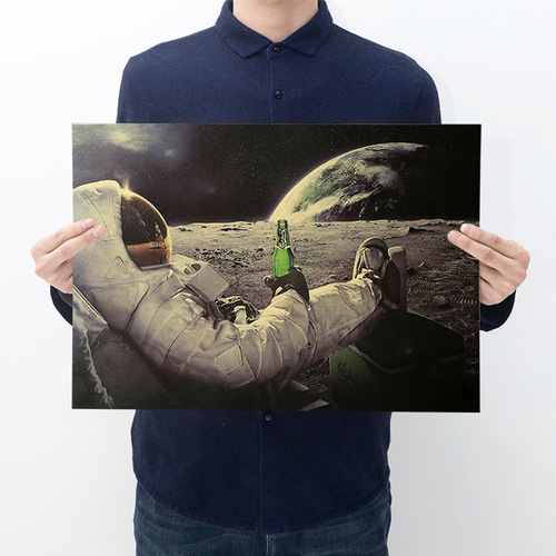【H006】明星海报 宇航员与可乐牛皮纸复古海报画