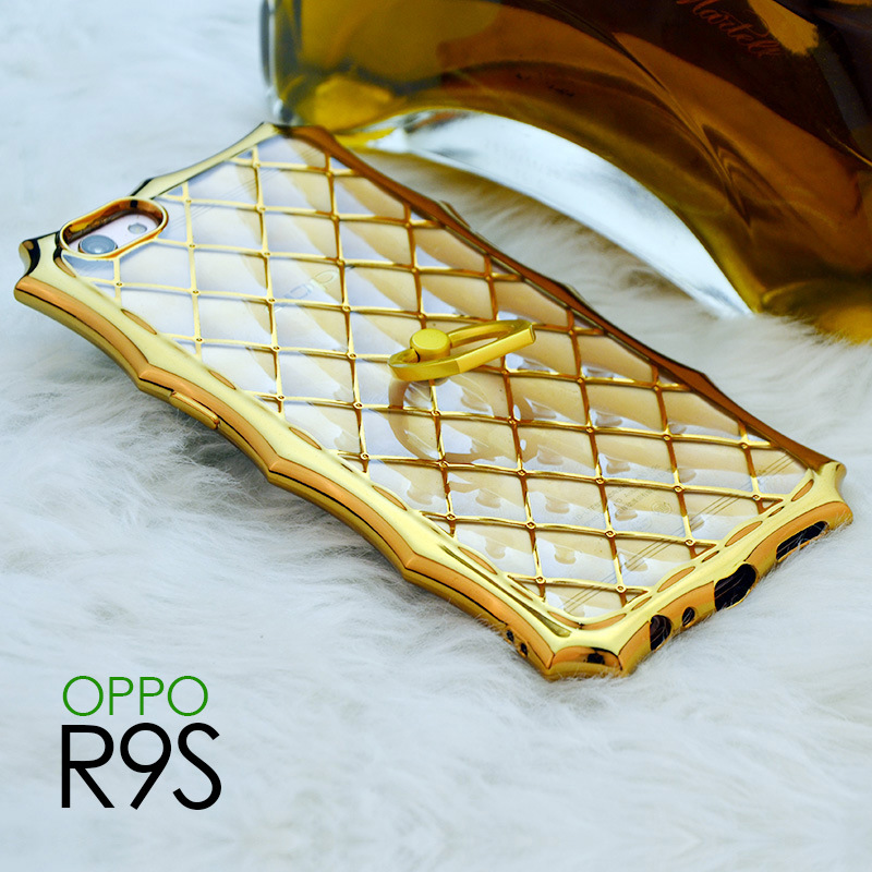 SIMON Crown Luxury Royal Electroplating Soft TPU Streamline Protection Case Cover with 360° Rotating Anti-drop Finger Ring Grip Holder for OPPO R9s & OPPO R9s Plus