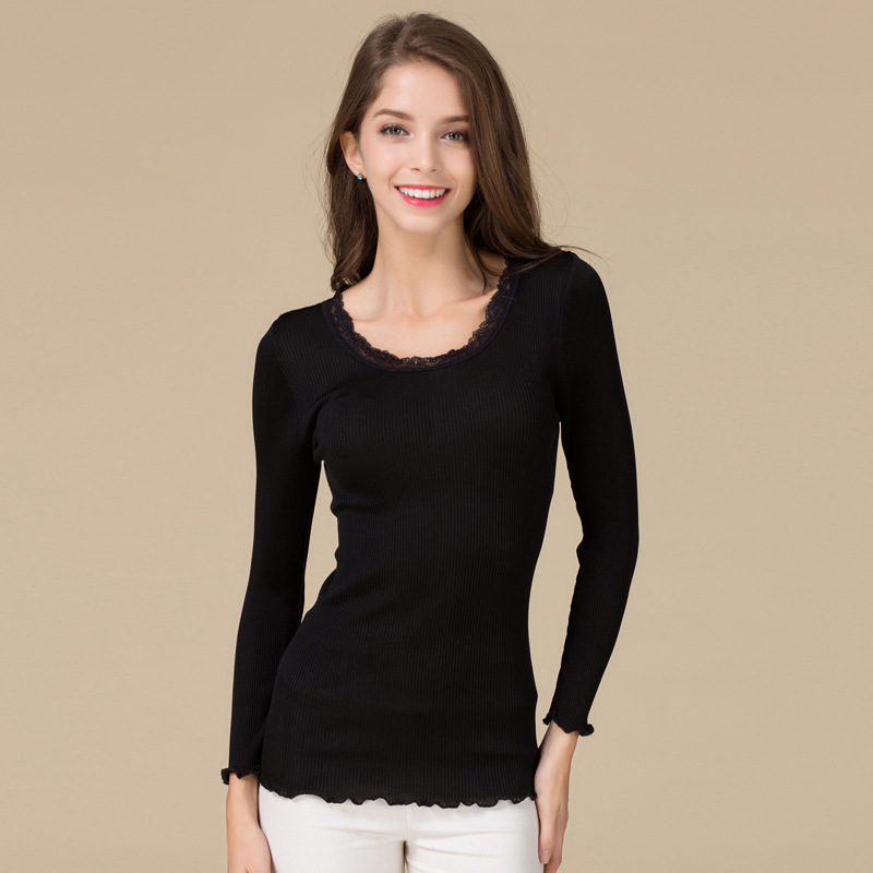 Seamless Long Sleeve T Shirt for Women 100 Mulberry Silk Slim Fit Spring Fashion Wholesale Available