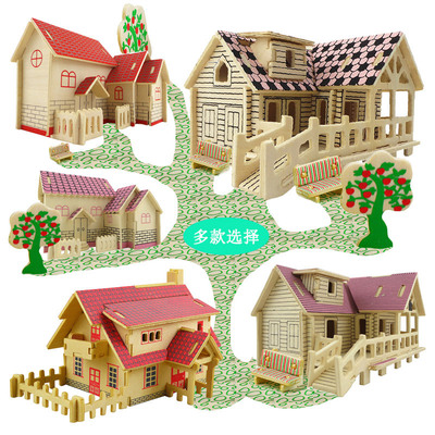 Wooden building DIY Stereo jigsaw puzzle children Puzzle manual Assembling toys wooden  Cabin simulation 3D Model