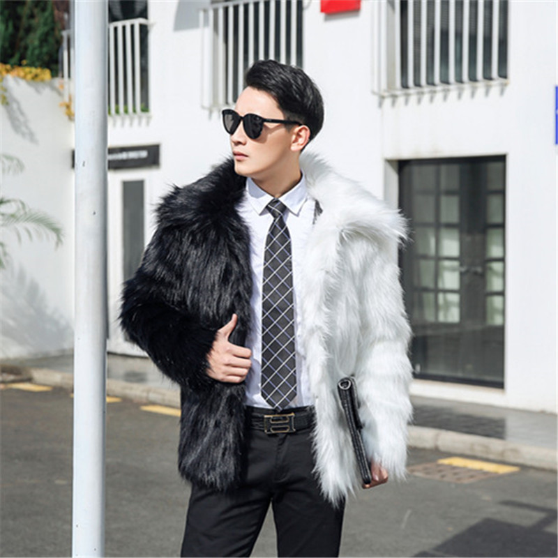 2019 winter new pattern men's wear Fur imitation coat leisure time Lapel Imitation Fox Black and white mixed colors Self cultivation overcoat