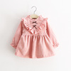 Autumn corduroy dress, children's clothing, V-neckline