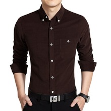 2017新款春夏男长袖衬衫潮款灯芯绒衬衣休闲修身纯色男士休闲衬衫