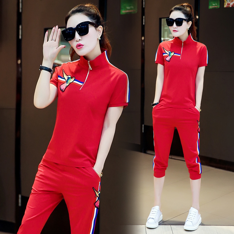 【7Z1311】彩色小鸟刺绣立领学生运动服跑步