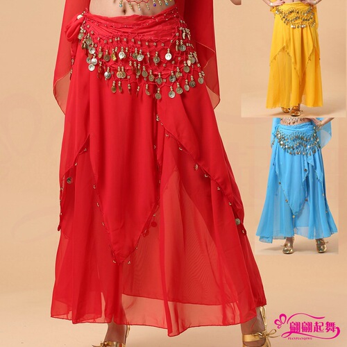 Indian dance performance performance practice clothing skirt adult performance clothing belly dance skirt new chiffon pendant coin skirt