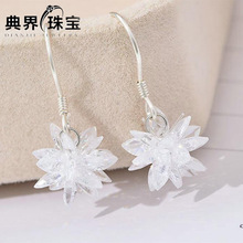 S925纯银耳钩女水晶唯美冰花耳坠日韩国简约百搭新款一件代发