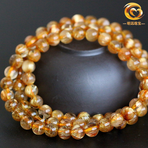 Natural Golden Crystal Buddha Bracelet, 4A3A Three-Ring Golden Crystal Wholesale, Mingyuan Jewelry Crystal