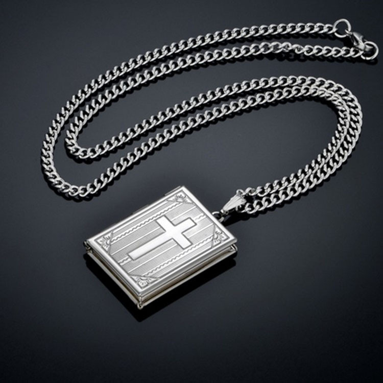 Bijbel Magic Box Cross Brass hanger ketting, mannelijke open frame hanger, plaats foto ketting_voghion.com