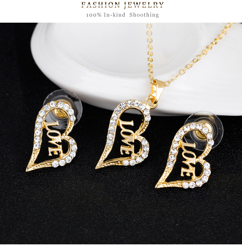 New Hollow Letters Love Love Diamond Plating Kc Necklace Earrings Ring Bracelet Four-piece Wholesale Nihaojewelry display picture 9