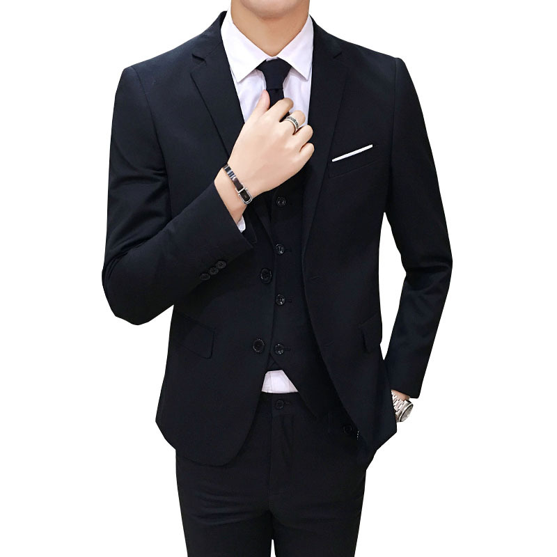 Men's Suit Set Three-Piece Business Professional Dress Male Interview Gentleman Korean Style Slim Fit Student Suit Wedding