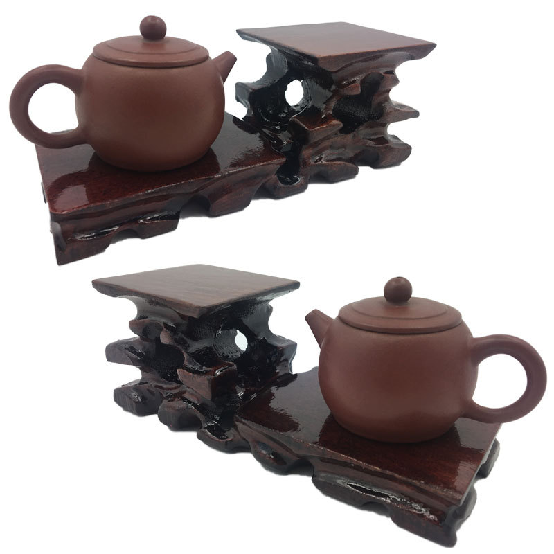 实木根雕工艺品圆形茶杯垫木质博古架紫砂茶壶奇石摆件方高低底座