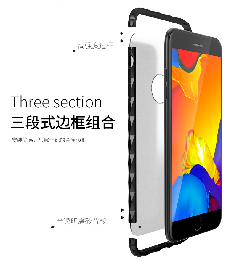 Luphie Diamond Edge Slim Light Aluminum Bumper Frosted PC Back Cover Case for Apple iPhone 8 Plus & iPhone 8